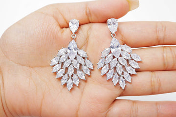 Cubic Zirconia, Floral Peacock long Dangle Crystal, Diamond Earrings, Bridal Jewelry, Bridal Earrings, Bridal Earrings, Statement Earrings